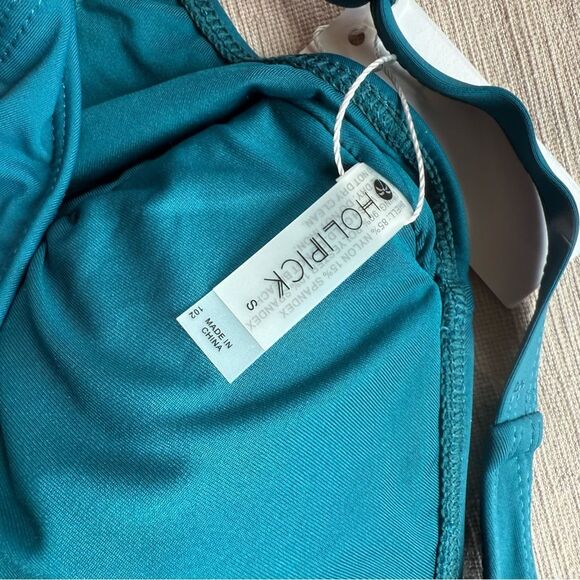 NWT Holipick One Piece Swimsuit Size Small Ruched Slimming Tummy Control Teal - Picture 4 of 5